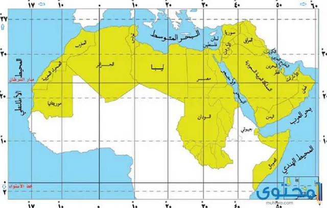 خريطة الوطن العربي كاملة صماء وملونة