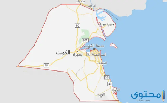 خريطة الكويت بالمدن وجميع المناطق كاملة