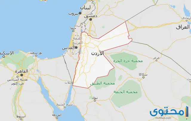 خريطة الأردن بأسماء المدن كاملة بالتفصيل