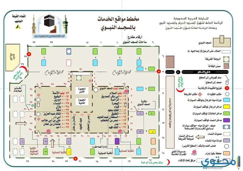 خريطة أبواب المسجد النبوي