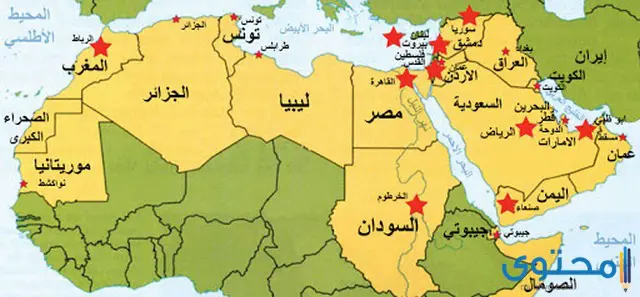 خريطة الوطن العربي كاملة صماء وملونة موقع محتوى