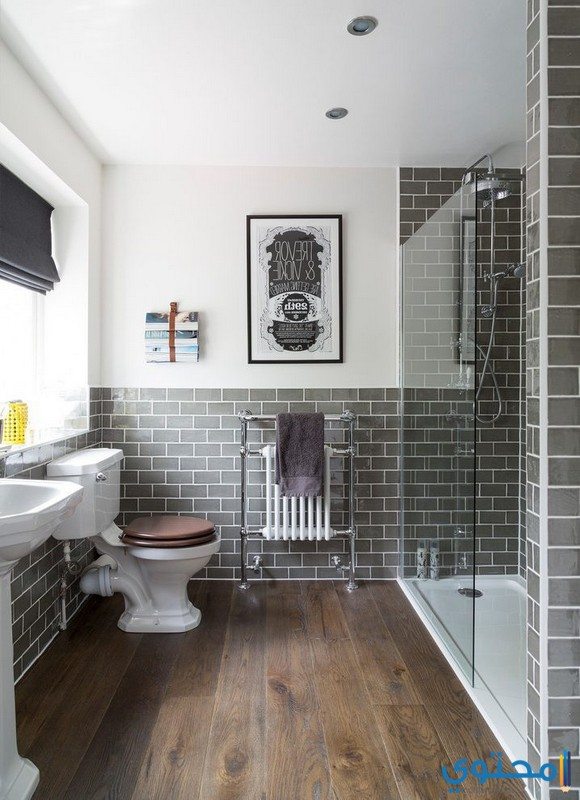 wood floor and subway tile  | Subway Tile Dark Cabinets