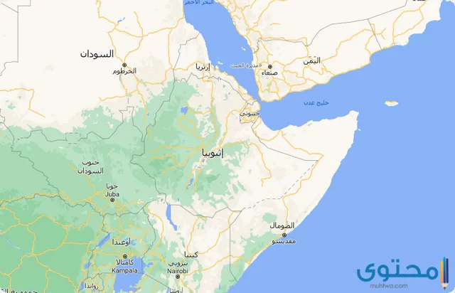 خريطة إثيوبيا وحدودها كاملة بالعربي