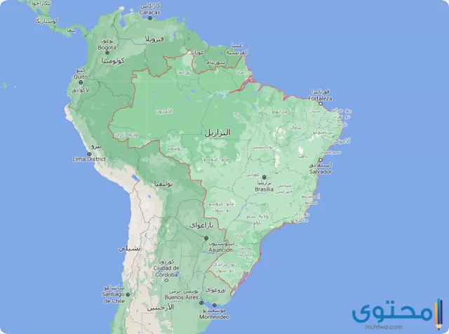 خريطة البرازيل والدول المجاورة لها بالعربي كاملة