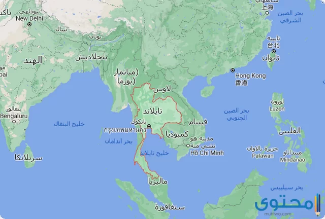 خريطة تايلاند والدول المجاورة كاملة بالعربي