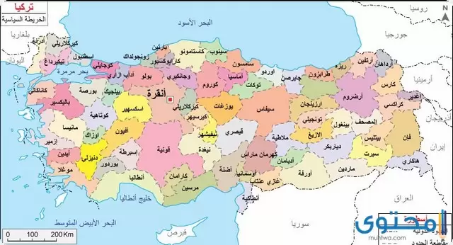 متر مساحة تركيا مربع بالكيلو ترتيب دول