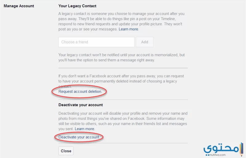 طريقة تعطيل حساب الفيس بوك
